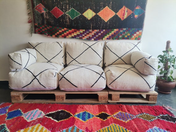 Unstuffed Moroccan Sofa - 5 Seats Cushions + 5 Back Cushions + 10 Stuffing  bags