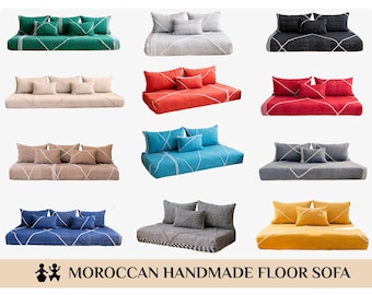 マルチカラーコットンモロッコフロアソファセット：ハンドメイドカバー（詰め物なし）
