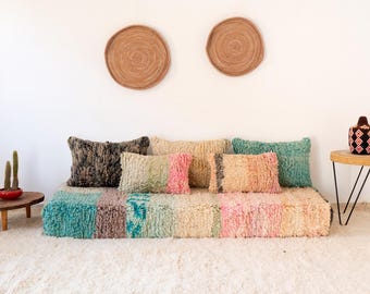 Handmade Moroccan Wool Rug Sofa: Unstuffed Floor Cushion Set