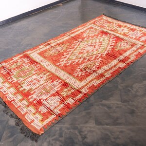 FREE SHIPPING 510 3x1.5 m Large Vintage Handmade Wool Boujaad Floor ORANGE Area Rug Moroccan Living Room Soft Berber Boujad Carpet Boho image 2