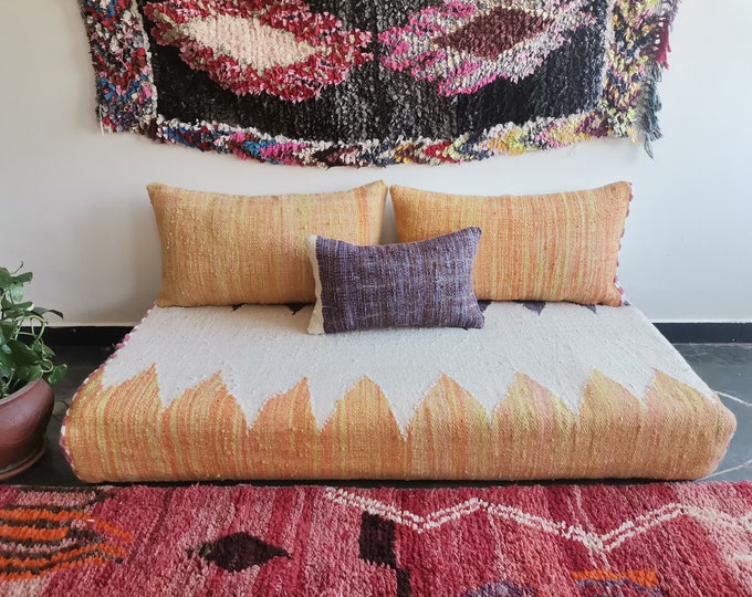 Moroccan Sofa 5 Ft 150x70x15 Cm Unstuffed Long Floor Cushion 2 Back