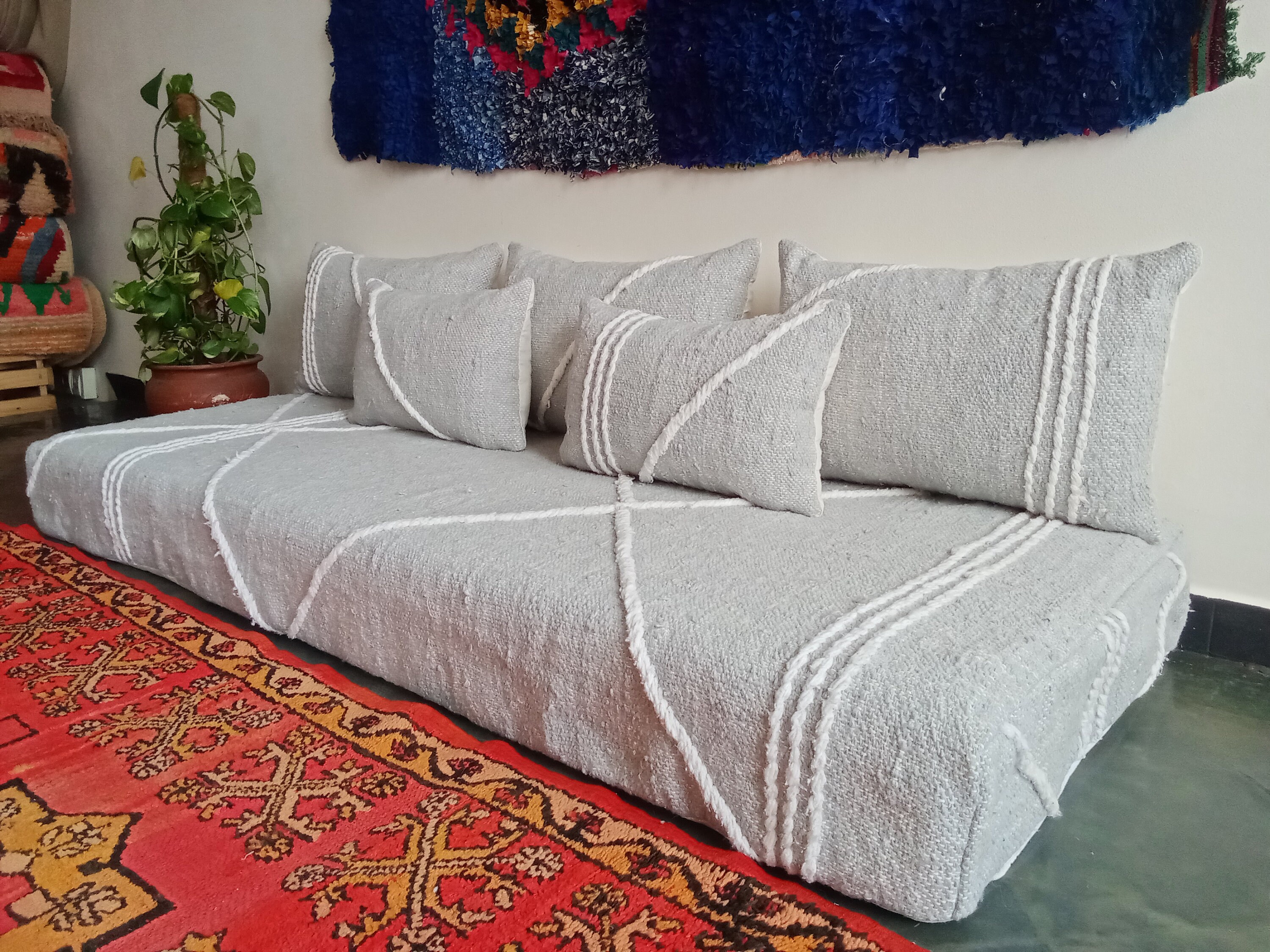 Moroccan Floor Couch 4,5,6 & 7 Ft 120/150/180/210 Cm Unstuffed Long Floor Cushion  Sofa Cylindrical Back Cushion Stuffing Pouches 