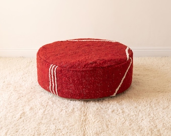 Handmade Moroccan Berber Rug Cotton Red Ottoman: 20x6” RED Round Floor Cushion