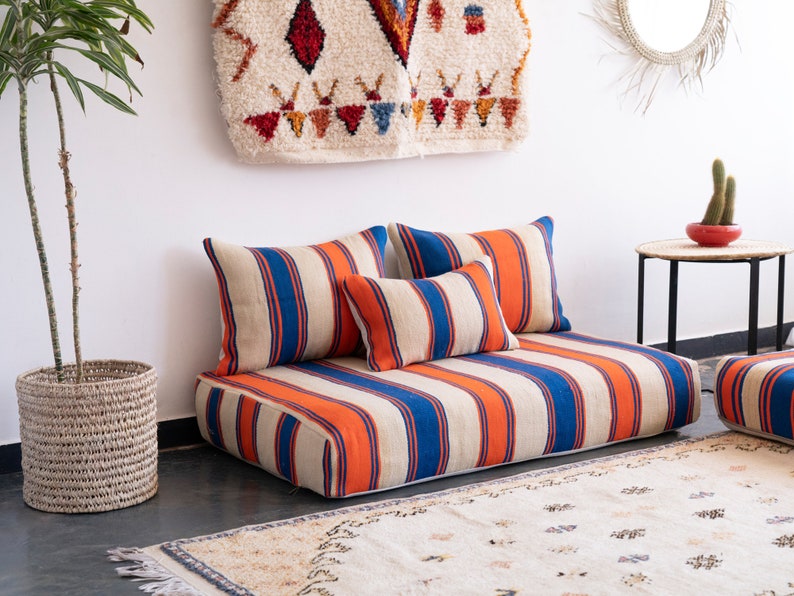 Moroccan Sofa 8 F 2 x 120/70/15 cm Unstuffed Floor Couch 4 Back Pillows 2 Extra pillows Stuffing Zipped Pouches zdjęcie 3