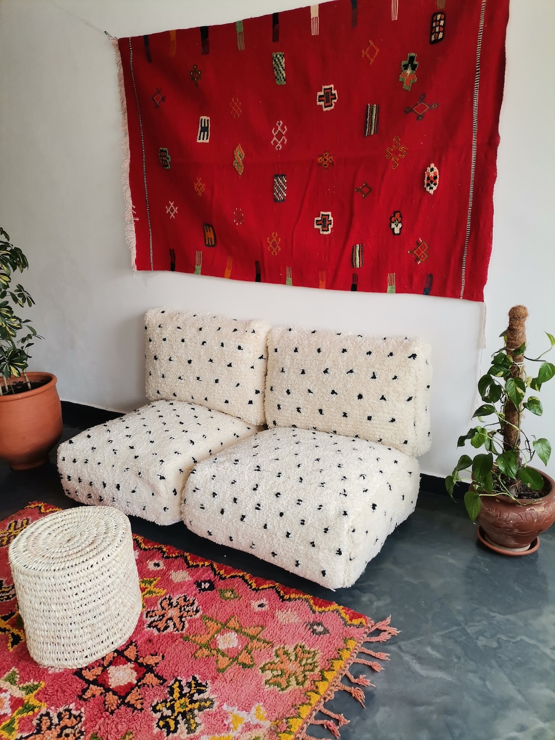 Moroccan Wool Floor Cushion Set: 2-seat Modular Sofa (unstuffed