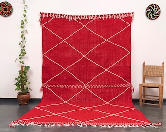 FREE SHIPPING 7x10 Ft (200x310 cm) Moroccan Handmade RED Area Rug Zanafi kilim Rug Gray Living Room Carpet Cotton Berber Flat Handwoven