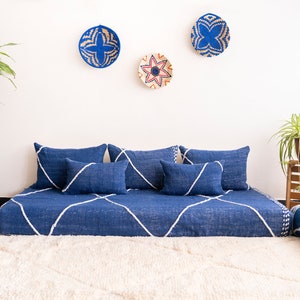 Copridivano da pavimento blu marocchino: federe in cotone senza imbottitura per cuscini e guanciali.