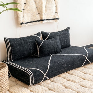 Moroccan Floor couch - 4,5,6 & 7 ft (120/150/180/210  cm)  Unstuffed Complete set Long Floor Cushion + Stuffing Zipped Pouches