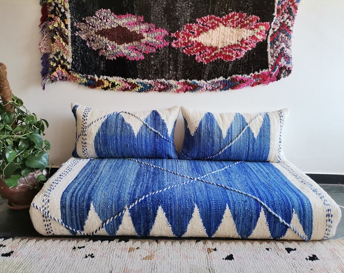 Moroccan Sofa 5 Ft 150x70x15 Cm Unstuffed Long Floor Cushion 2 Back
