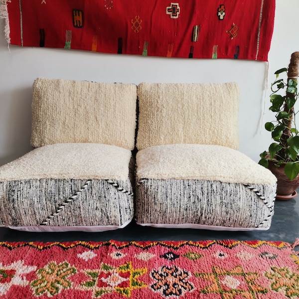 Moroccan Floor Cushion 2 Places Salon -Unstuffed 2 Seats Cushions + 2 Back Cushions + 4 Zipped Insert bags for stuffing