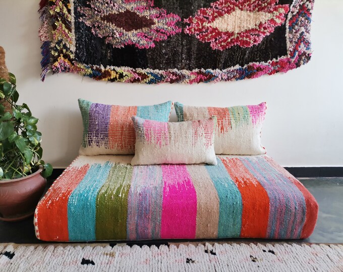 Moroccan Sofa 4 Ft 120x70x15 Cm Unstuffed Long Floor Cushion 2 Back