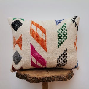 Handmade Moroccan Kilim Pillow Cover 16x14 (40x35 cm) : Boho Sofa Cushion