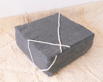 FREE SHIPPING 24x24 Moroccan Handmade Cotton Pouf Berber Rug Cotton Grey Floor Cushion Square Ottoman Floor Pillow Footstool