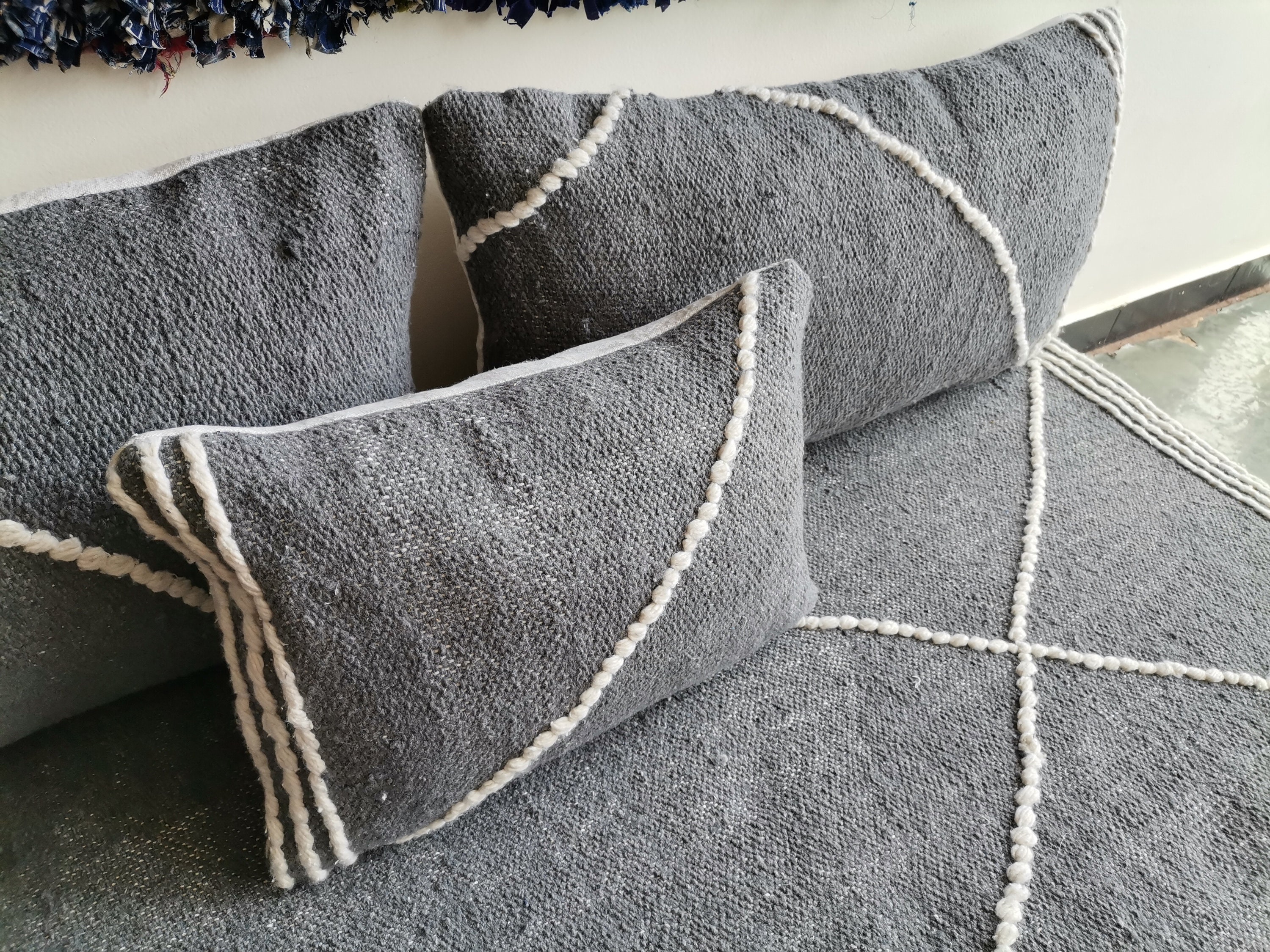 Moroccan Floor Couch 4,5,6 & 7 Ft 120/150/180/210 Cm Unstuffed Complete Set  Long Floor Cushion Stuffing Zipped Pouches 