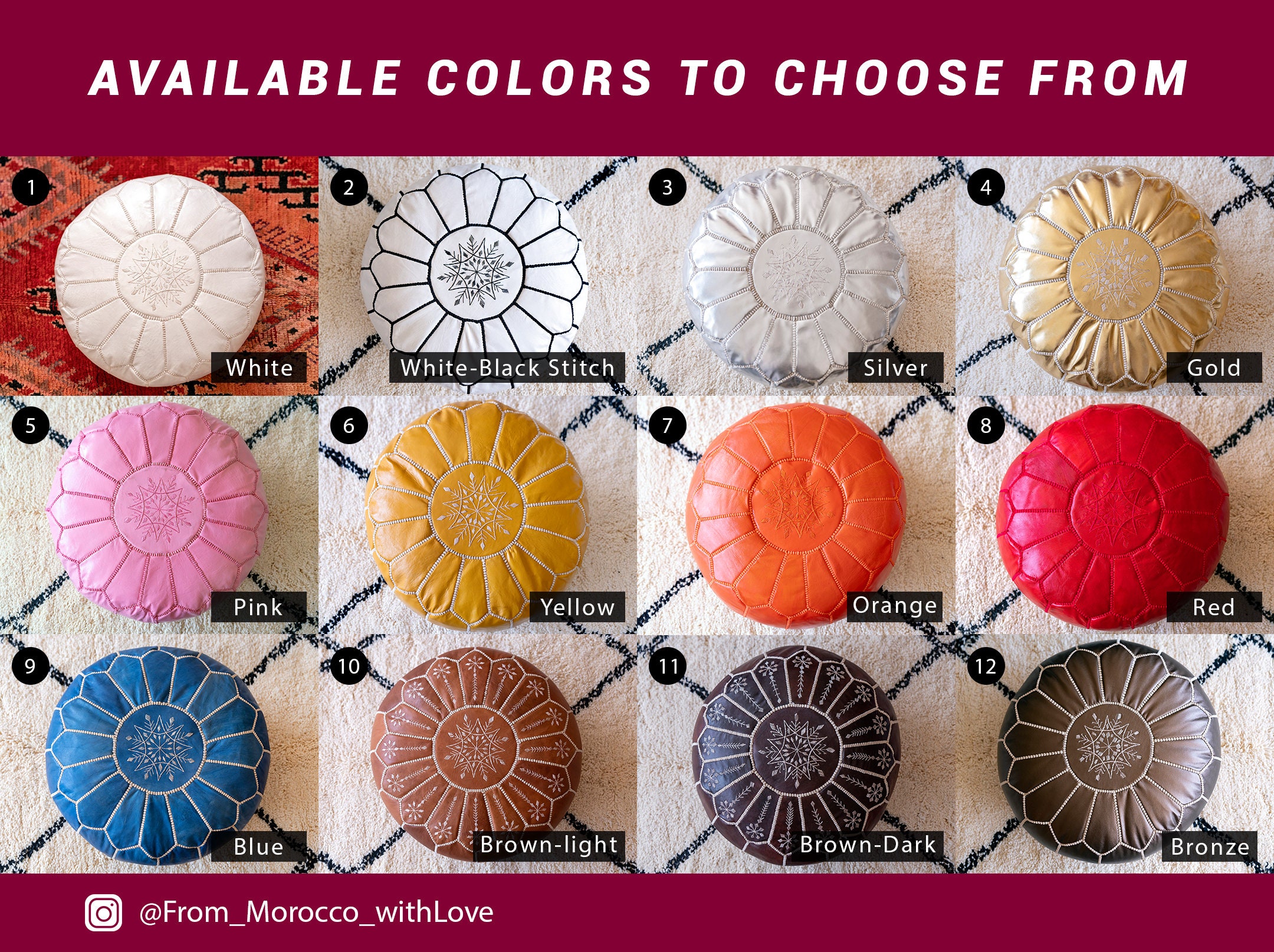 4er Set CHOOSE COLORS Marokkanisches Leder Handgemacht Poufs | Etsy