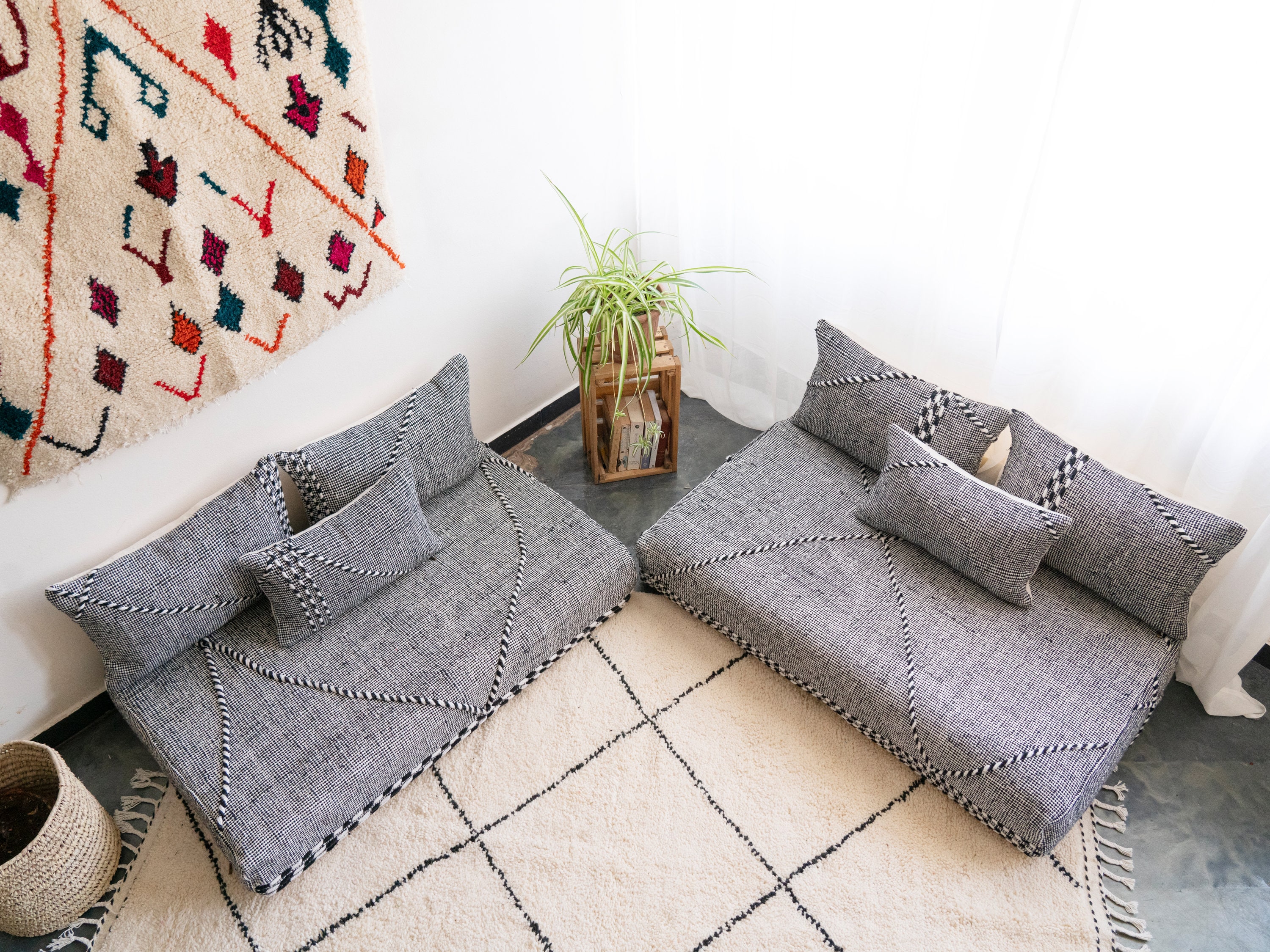 Moroccan Floor couch Floor Seating Unstuffed Complete set Long Floor Cushion  + Stuffing Zipped Pouches ITRI - CasaVolka