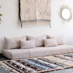 Cotton Moroccan Floor Couch Cover Set: Beige Zanafi Sofa (Unstuffed)