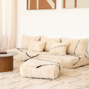 Moroccan Beni Floor Sofa Covers - 4,5,6 & 7 ft (120/150/180/210 x70x15 cm) Unstuffed Complete set Long Floor Cushion + Pillow cases