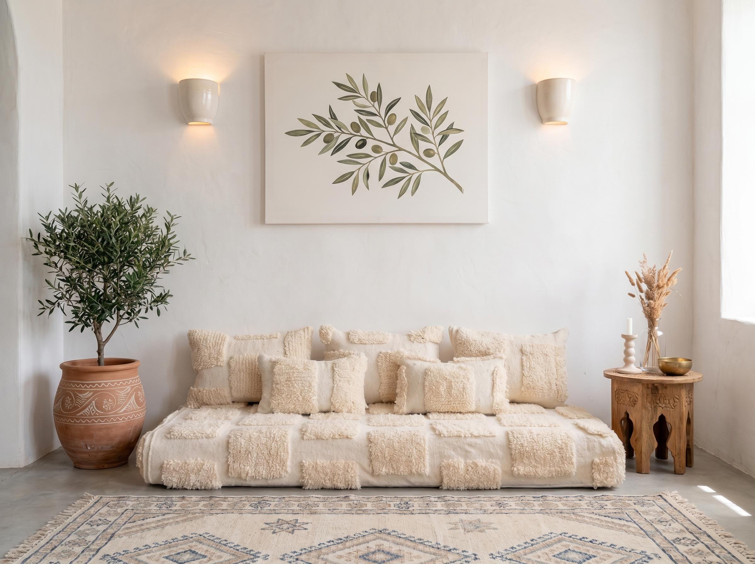 Moroccan Handmade Tiles Design Wool Floor Couch Cover Set: Base