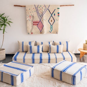 Moroccan Sofa - Set of 6 ft (180x70x15 cm)  Unstuffed Long Floor Cushion + 2 Floor cushions + Pillow cases