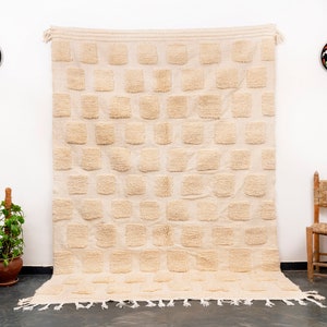 FREE SHIPPING 7x10 Ft (300x200 cm) Moroccan Handmade Soft White Area Rug Wool Beni Ourain Large Berber Handwoven Azilal Living Room.