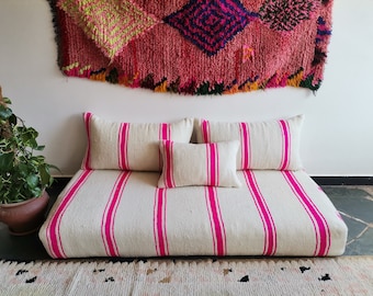 Moroccan Sofa - 5 ft (150x70x15 cm)  Unstuffed Long Floor Cushion + 3 Back Pillows + Stuffing Zipped Pouches