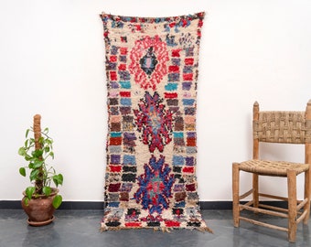 2.5 x 5.5 Ft (165x80 cm) Red Moroccan Runner Rug: Handmade Vintage Boucherouite Berber Carpet