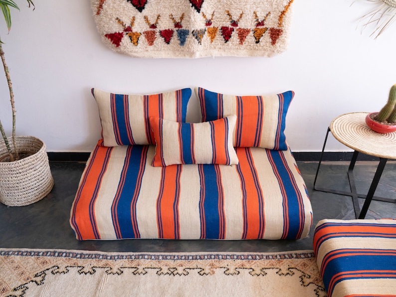 Moroccan Sofa 8 F 2 x 120/70/15 cm Unstuffed Floor Couch 4 Back Pillows 2 Extra pillows Stuffing Zipped Pouches zdjęcie 5