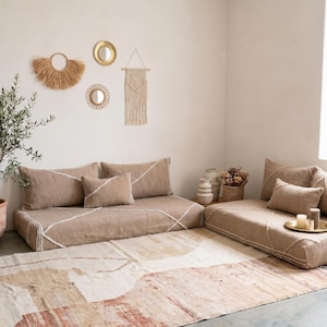 Handgjort marockanskt bomullssofföverdrag: Beige sittdynor + örngott