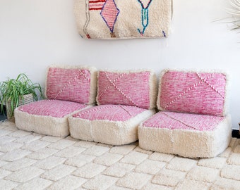 Moroccan Floor Cushion 3 Places Salon - Unstuffed 3 Seats Cushions + 3 Back Cushions + 6 Zipped Insert bags for stuffing