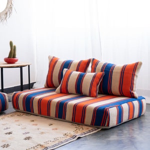 Moroccan Sofa 8 F 2 x 120/70/15 cm Unstuffed Floor Couch 4 Back Pillows 2 Extra pillows Stuffing Zipped Pouches zdjęcie 4