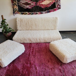 Moroccan White Floor Sofa Covers - 4,5,6 & 7 ft (120/150/180/210 x70x15 cm)  Unstuffed Complete set Long Floor Cushion + 2 Pillow cases