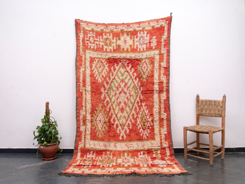 FREE SHIPPING 510 3x1.5 m Large Vintage Handmade Wool Boujaad Floor ORANGE Area Rug Moroccan Living Room Soft Berber Boujad Carpet Boho image 1