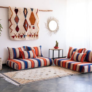 Moroccan Sofa 8 F 2 x 120/70/15 cm Unstuffed Floor Couch 4 Back Pillows 2 Extra pillows Stuffing Zipped Pouches zdjęcie 1