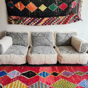 Moroccan Floor Cushion 3 Places Salon -Unstuffed 3 Seats Cushions + 3 Back Cushions + 6 Zipped Insert bags for stuffing