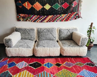 Moroccan Floor Cushion 3 Places Salon -Unstuffed 3 Seats Cushions + 3 Back Cushions + 6 Zipped Insert bags for stuffing