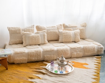 FEATURED Moroccan Floor Couch Covers -4,5,6 & 7 ft (120/150/180/210 x70x15 cm) Unstuffed Complete set Long Floor Cushion + All Pillow cases.