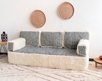 Customized Order For Mr.  William - Handmade Moroccan Wool Couch Cover Set: Black Zanafi Design
