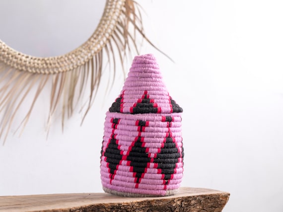 Hand-Woven Berber Basket: Moroccan Straw Wicker Storage