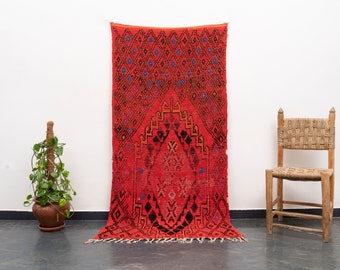 Vintage Boujaad Area Rug: 3x7 Ft Moroccan Berber Wool Carpet