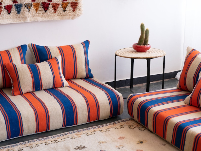 Moroccan Sofa 8 F 2 x 120/70/15 cm Unstuffed Floor Couch 4 Back Pillows 2 Extra pillows Stuffing Zipped Pouches zdjęcie 7
