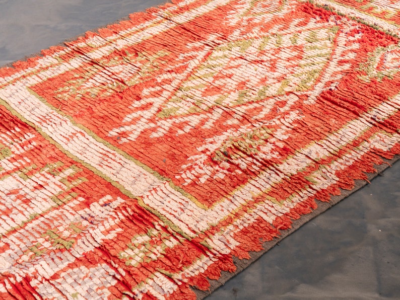 FREE SHIPPING 510 3x1.5 m Large Vintage Handmade Wool Boujaad Floor ORANGE Area Rug Moroccan Living Room Soft Berber Boujad Carpet Boho image 3