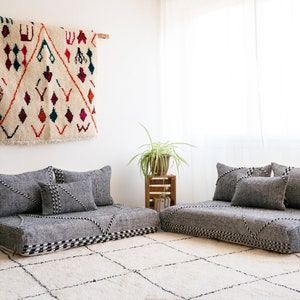 Moroccan Floor couch - 4,5,6 & 7 ft (120/150/180/210  cm)  Unstuffed Complete set Long Floor Cushion + Stuffing Zipped Pouches