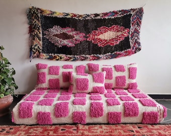 Moroccan Sofa - 5 ft (150x70x15 cm)  Unstuffed Long Floor Cushion + 2 Back Pillows  + Stuffing Zipped Insert Bags + 1 GIFT Pillow