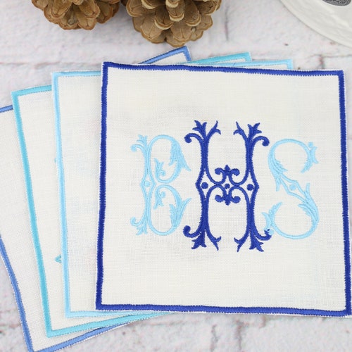 Monogrammed Linen Cotton Cocktail Napkins Embroidered Etsy