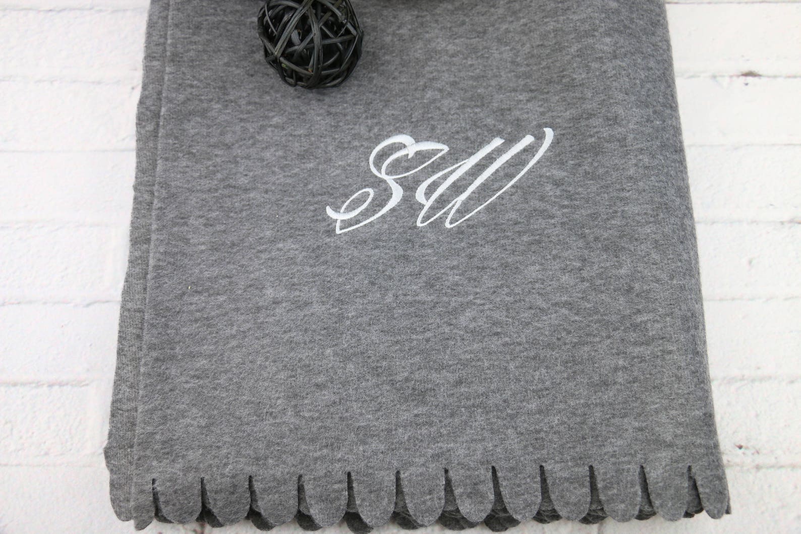 Monogrammed Grey Fleece Blanket / Personalized Blanket / | Etsy