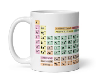 Caneca de café com a tabela periódica - Cores pastel | Presente para estudante de química ou professor