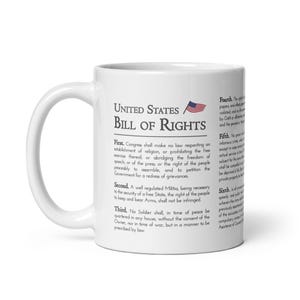 Caneca de café com a Declaração de Direitos dos Estados Unidos | As Dez Primeiras Emendas