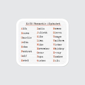 10 x stickers: NAVO-fonetisch alfabet | 7 x maten