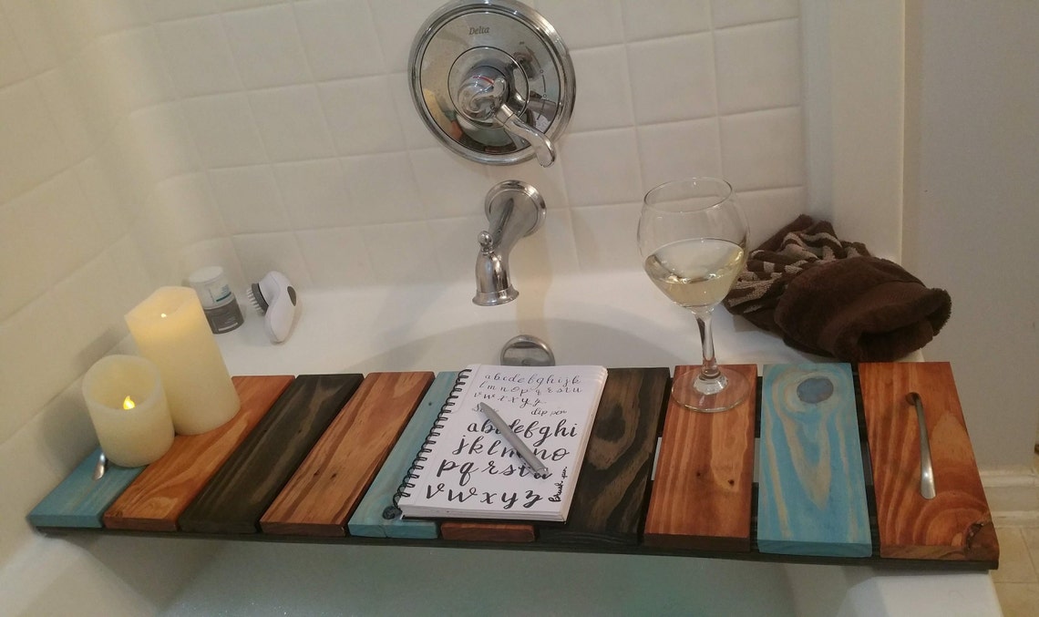 Bath Caddy Made With Pallet Wood Bathtub Caddy Bathtub Tray Etsy